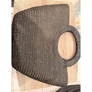 Chic Black Woven Straw Tote Bag | Round Top Handle Summer Beach Bag